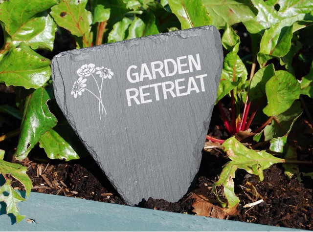 hand cut welsh slate garden marker for your very own garden retreat